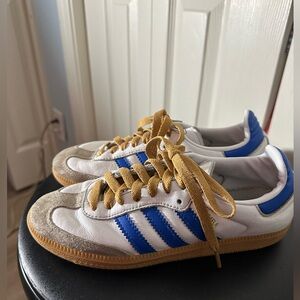 Adidas Sambas Blue and White Sneakers with brown laces